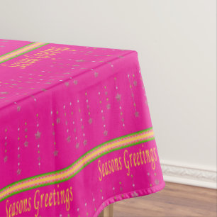 Christmas Tablecloth, Pink Seasons Greetings Tablecloth