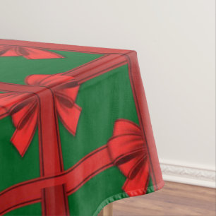 Christmas Tablecloth, Red Bow Green Tablecloth