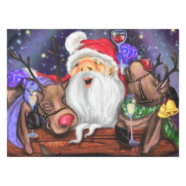 Christmas Tablecloth Santa with Reindeers Fun (Front (Horizontal))