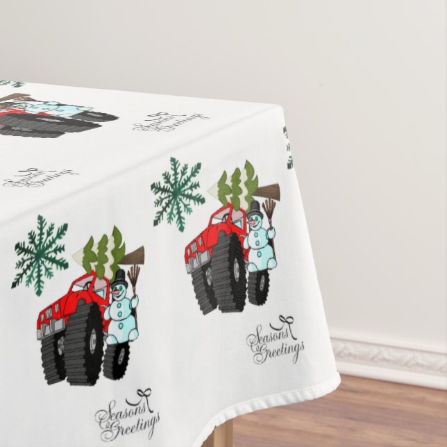 Christmas Tablecloth, Season's Greetings Snowman Tablecloth (In Situ)