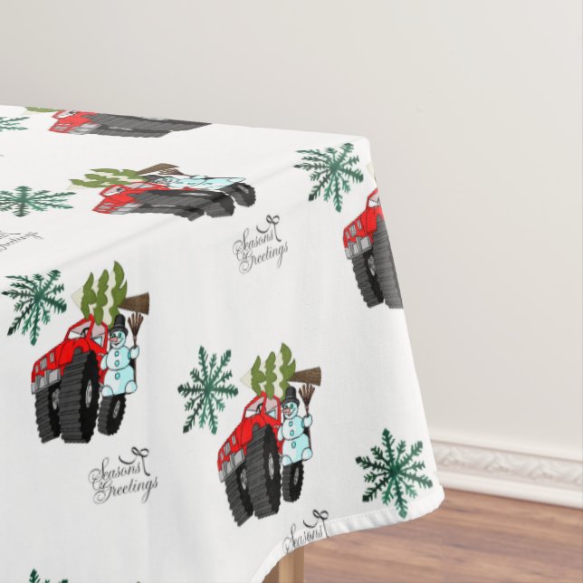 Christmas Tablecloth, Seasons Greetings Snowman  Tablecloth (In Situ)