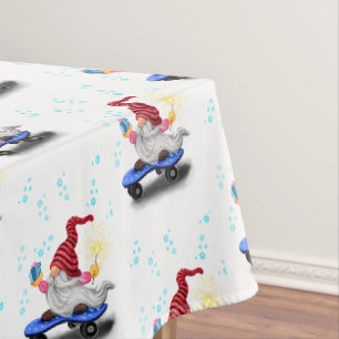 Christmas Tablecloth Skater Gnome with Gifts