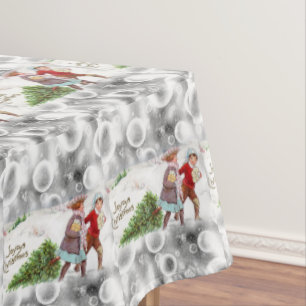 Christmas Tablecloth, Vintage Tablecloth