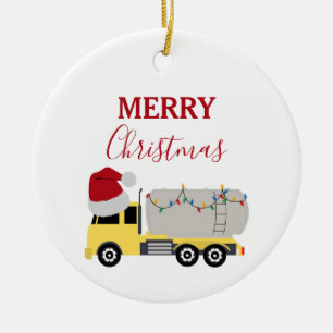 Christmas Tanker Truck Transportation Trucks Ceramic Ornament