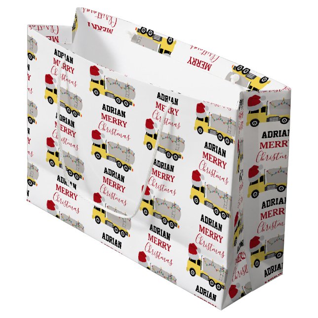 Christmas Tanker Truck Transportation Trucks Large Gift Bag (Front Angled)