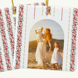 christmas tapestry florals holiday photo ceramic ornament