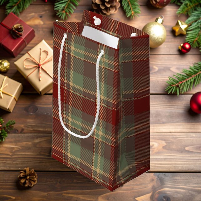Christmas Tartan Brick Red Green ID1141A Small Gift Bag (Creator Uploaded)
