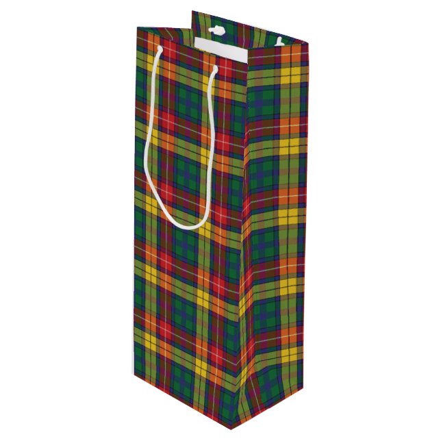 Christmas Tartan Clan Buchanan Yellow Plaid  Wine Gift Bag (Front Angled)