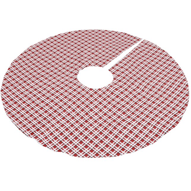 Christmas Tartan in Red and White Brushed Polyester Tree Skirt (Angled)