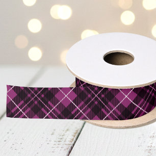 Christmas Tartan Plaid Dark Pink Holiday Satin Ribbon
