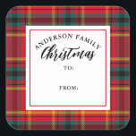 Christmas Tartan Plaid Family Name Gift Square Sticker<br><div class="desc">Christmas Tartan Plaid</div>