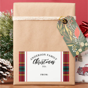 Christmas Tartan Plaid Family Name Gift Sticker