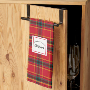 Christmas Tartan Plaid Family Name Kitchen Towel