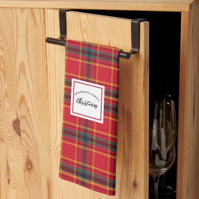 Christmas Tartan Plaid Family Name Kitchen Towel (Thirds Fold)