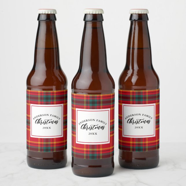 Christmas Tartan Plaid Family Name Year Beer Bottle Label (Bottles)