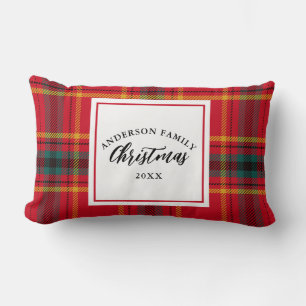 Christmas Tartan Plaid Family Name Year Lumbar Pillow
