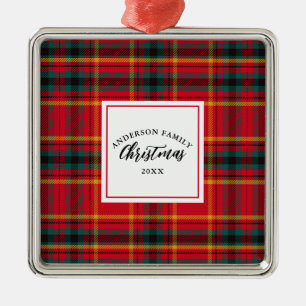 Christmas Tartan Plaid Family Name Year Metal Ornament