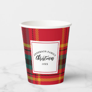 Christmas Tartan Plaid Family Name Year Paper Cups