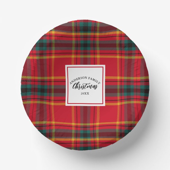 Christmas Tartan Plaid Family Name Year Paper Plate (Front)