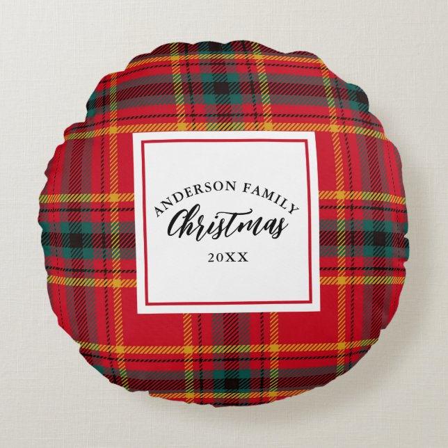 Christmas Tartan Plaid Family Name Year Round Pillow (Front)