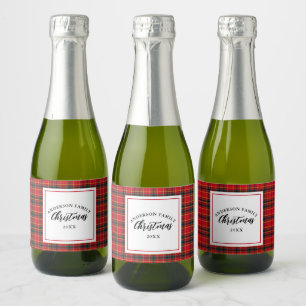 Christmas Tartan Plaid Family Name Year Sparkling Wine Label