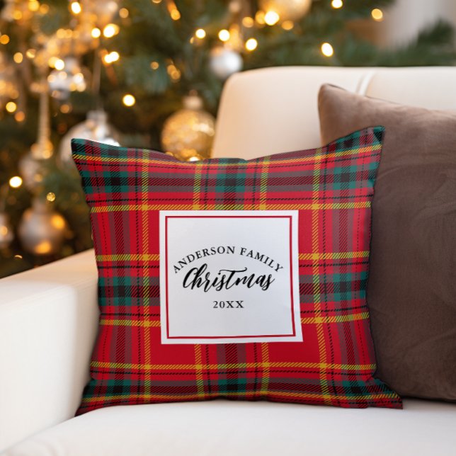 Christmas Tartan Plaid Family Name Year Throw Pillow (Creator Uploaded)