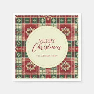 Christmas Tartan Plaid Snowflake Rustic Napkin