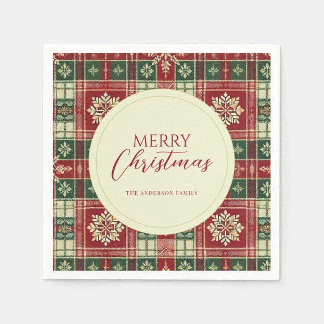 Christmas Tartan Plaid Snowflake Rustic Napkin (Front)