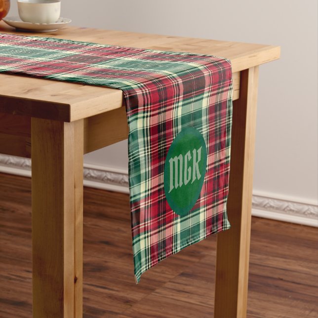 Christmas Tartan Plaid Table Runner with Monogram (In Situ)