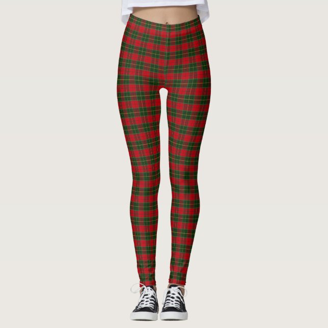Christmas Tartan Scottish Plaid Red Green Leggings (Front)