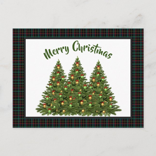 Christmas Tartan with Holiday Tree Postcard (Front)