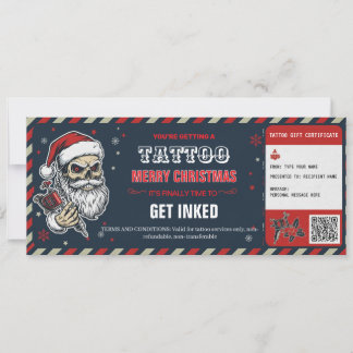 Christmas Tattoo Gift Certificate BlueCard Voucher Invitation