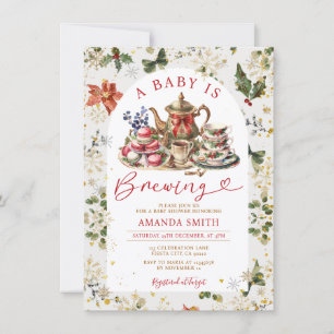 Christmas Tea a baby is brewing Baby Shower Floral Invitation