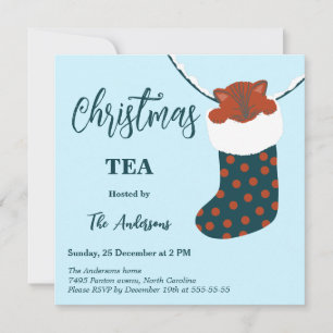 Christmas Tea Holly’s Boots Cat Party Invitation