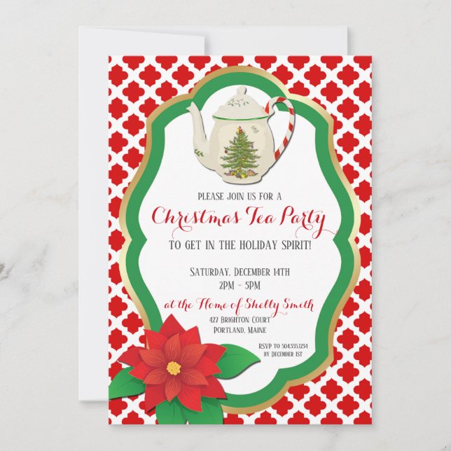 Christmas Tea Party Invitation, Christmas Tea Invitation (Front)