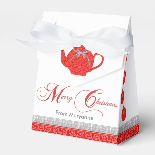Christmas Tea Party Red Lace Teapot Favor Box (Front Side)