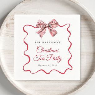 Christmas Tea Party Red Striped Coquette Bow Napkin