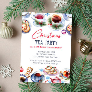 Christmas tea party watercolor template