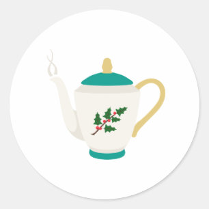 Christmas Tea Pot Classic Round Sticker