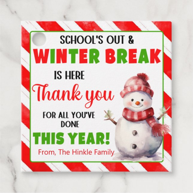 Christmas Teacher Appreciation Favour Tags (Front)