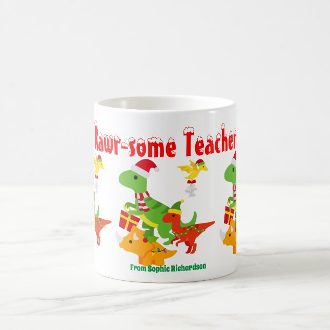 Christmas Teacher Appreciation Kids Dinosaur Coffee Mug (Center)