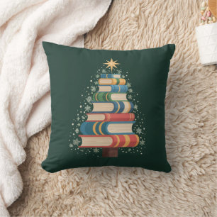 Christmas Teacher Books Tree Xmas Reading Holiday Throw Pillow