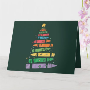 Christmas Teacher Crayon Tree Cute Xmas Lights  Card