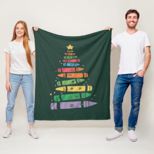 Christmas Teacher Crayon Tree Cute Xmas Lights  Fleece Blanket