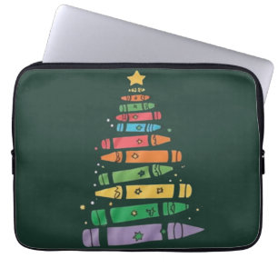 Christmas Teacher Crayon Tree Cute Xmas Lights  Laptop Sleeve