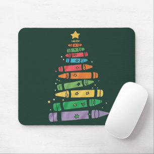 Christmas Teacher Crayon Tree Cute Xmas Lights Mouse Pad