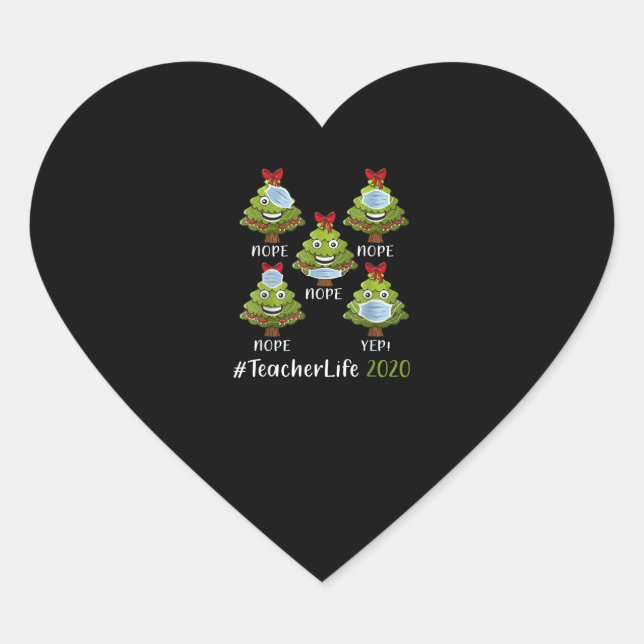 Christmas Teacher Life 2020 Tree Wearing Mask Gift Heart Sticker (Front)