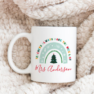 Christmas teacher rainbow nice list cute gift frosted glass coffee mug
