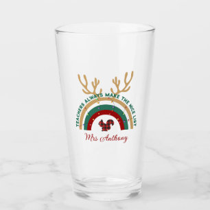 Christmas teacher rainbow nice list cute gift glass