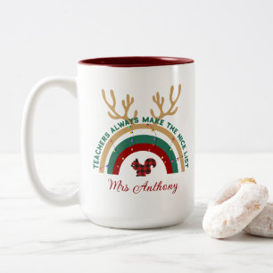 Christmas teacher rainbow nice list cute gift Two-Tone coffee mug